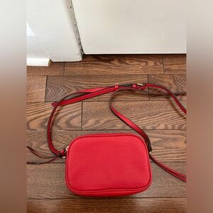 Banana Republic Leather, Double Zip Camera Crossbody Bag in True Red.